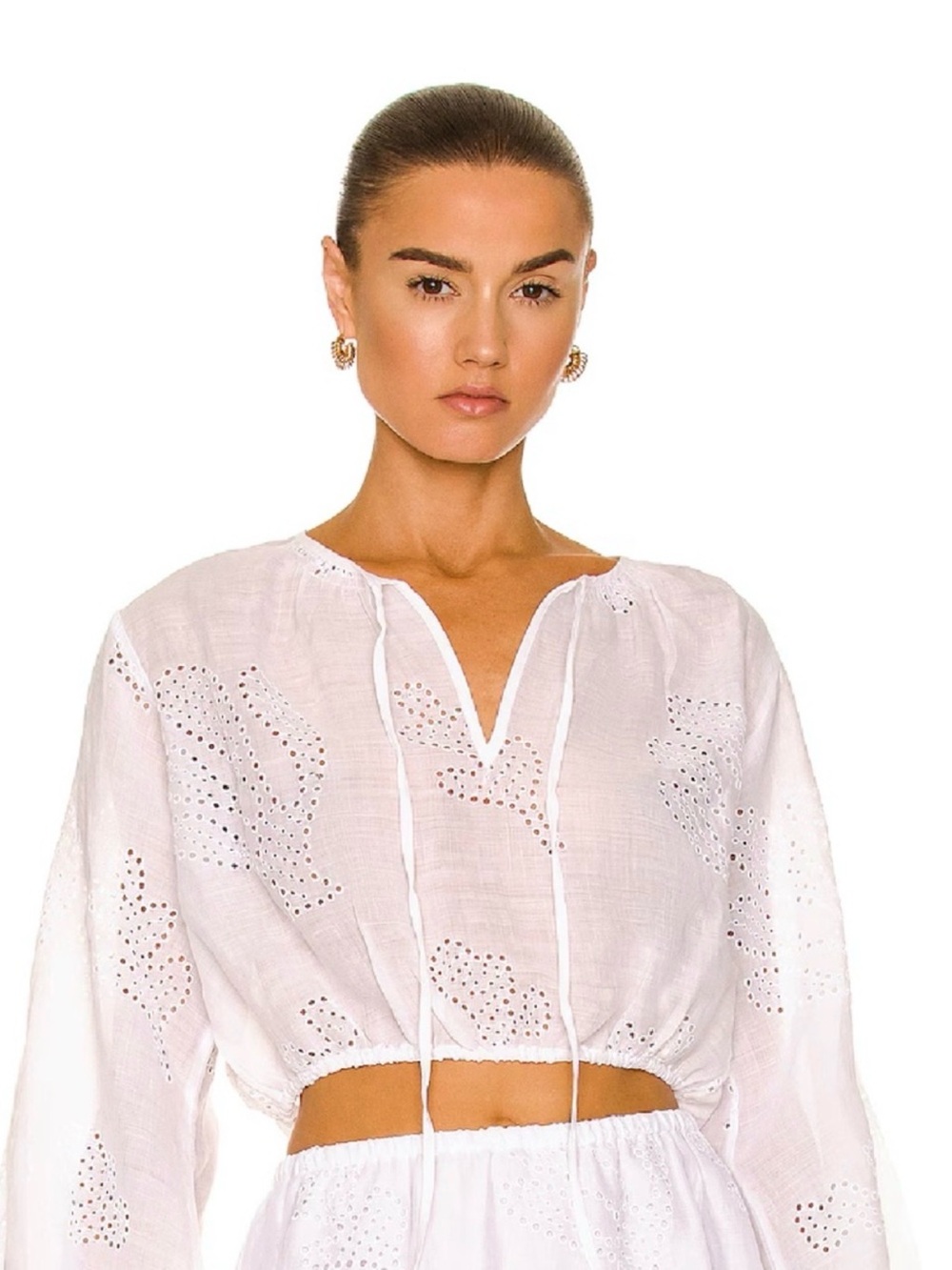 NWT FRAME White Eyelet Tie-Front Cropped Blouse